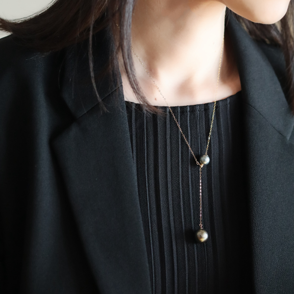 【４点限定】南洋真珠とあこや真珠のY字ネックレス　選べる　14kgf 金属アレルギー 長さ調節 50cm 40cm