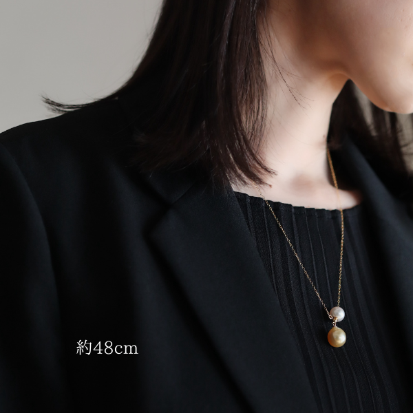 【４点限定】南洋真珠とあこや真珠のY字ネックレス　選べる　14kgf 金属アレルギー 長さ調節 50cm 40cm