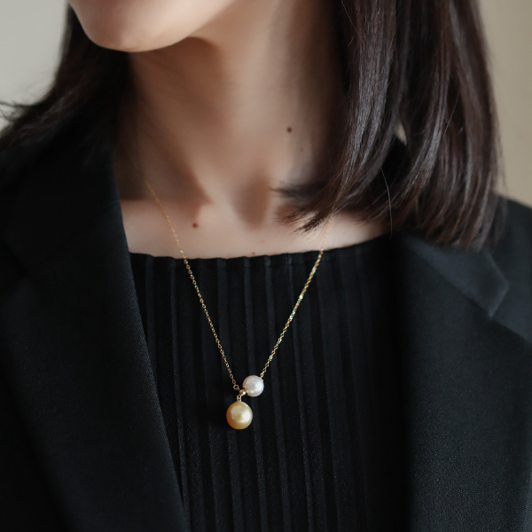 【４点限定】南洋真珠とあこや真珠のY字ネックレス　選べる　14kgf 金属アレルギー 長さ調節 50cm 40cm