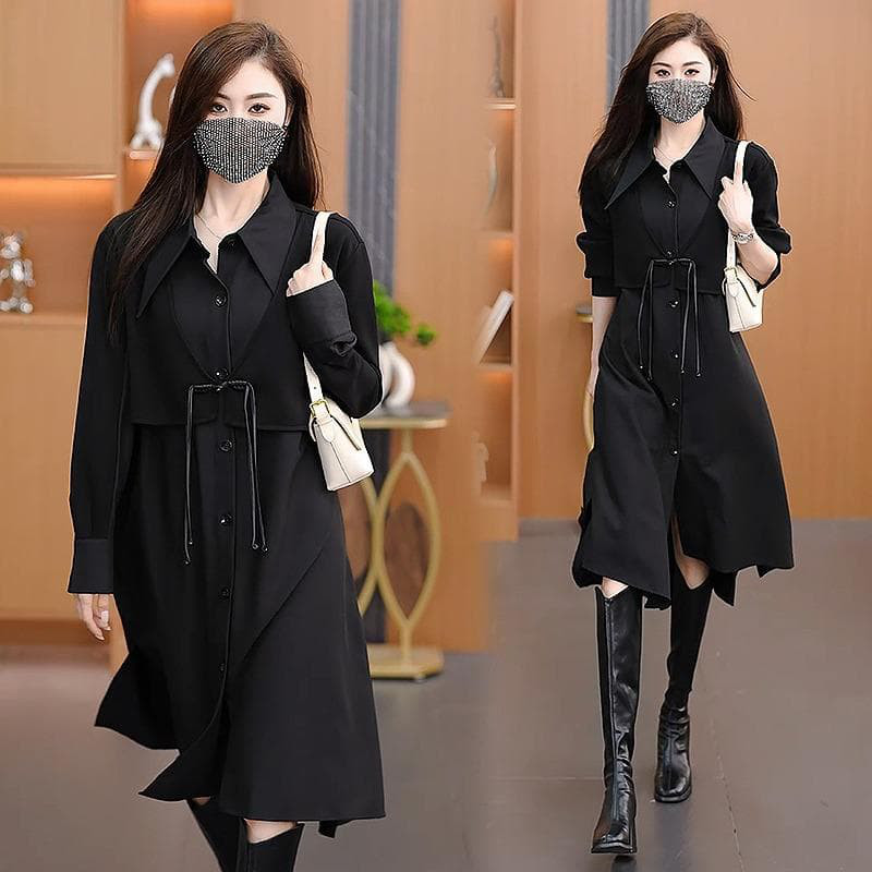 ワンピース　シャツ　大きいサイズ レディース 秋冬　春 新品 長袖　服　黒