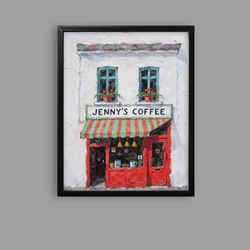 絵画。原画【コーヒーカップの熊ちゃんは喜んでコーヒーを飲みます