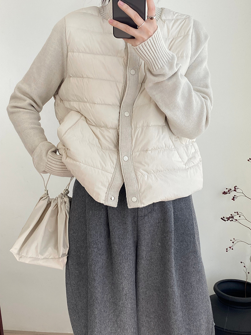 レディース 無地 シンプル ニット切り替えアウタートップス