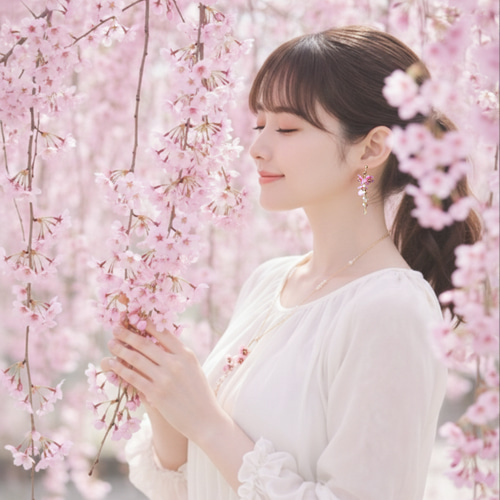 新作】セット割≪2way≫枝垂れ桜ピアス／イヤリング＋ネックレス