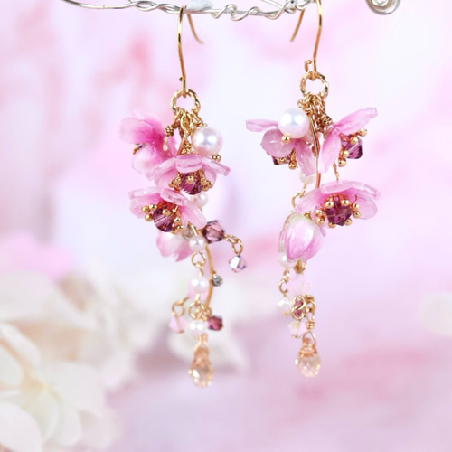 新作】セット割≪2way≫枝垂れ桜ピアス／イヤリング＋ネックレス