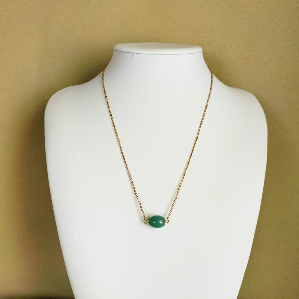 天然石　46㎝＋6㎝　グリーンアベンチュリン　一粒　ネックレス　金属アレルギー対応　おしゃれ　サージカルステンレス