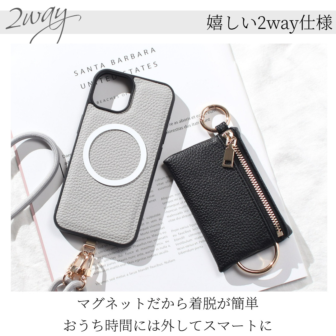 iPhone ケース レザー 小銭入れ付き 17 16 15 14 13 12 SE magsafe ストラップ 財布｜詳細画像