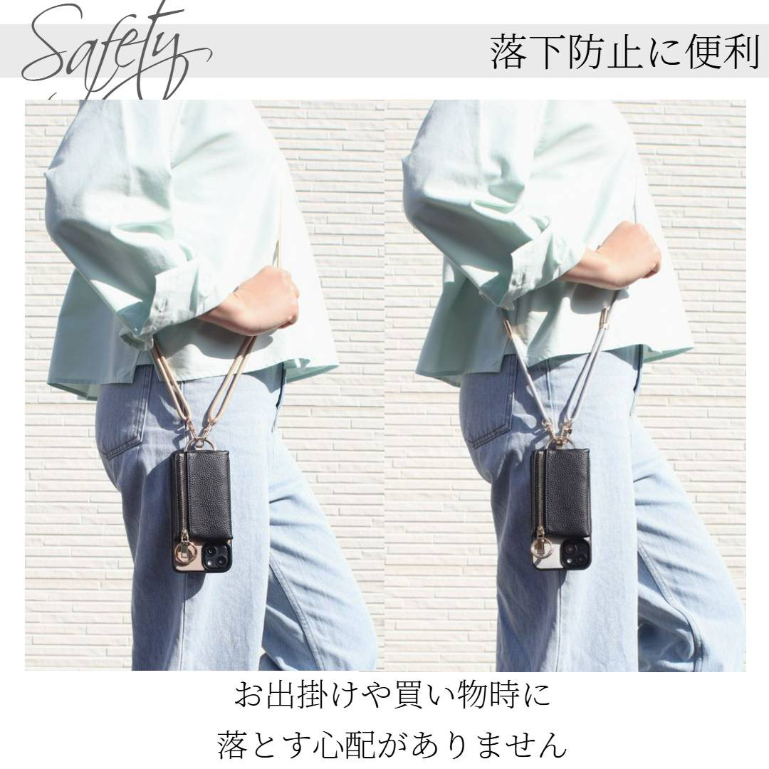 iPhone ケース レザー 小銭入れ付き 17 16 15 14 13 12 SE magsafe ストラップ 財布｜詳細画像