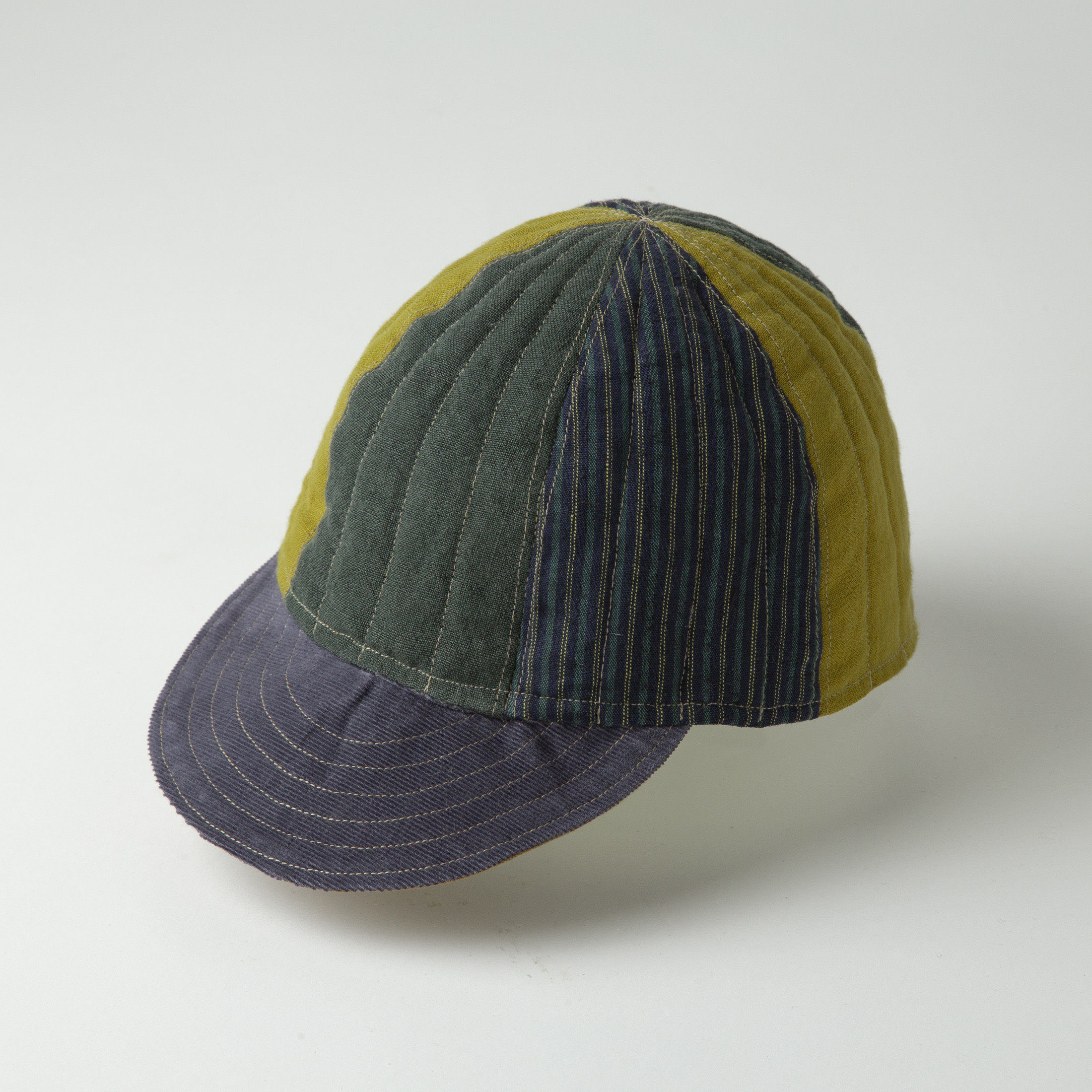リバーシブルキルティングキャップ／子供サイズ／紺、会津木綿、深緑×ブラウン