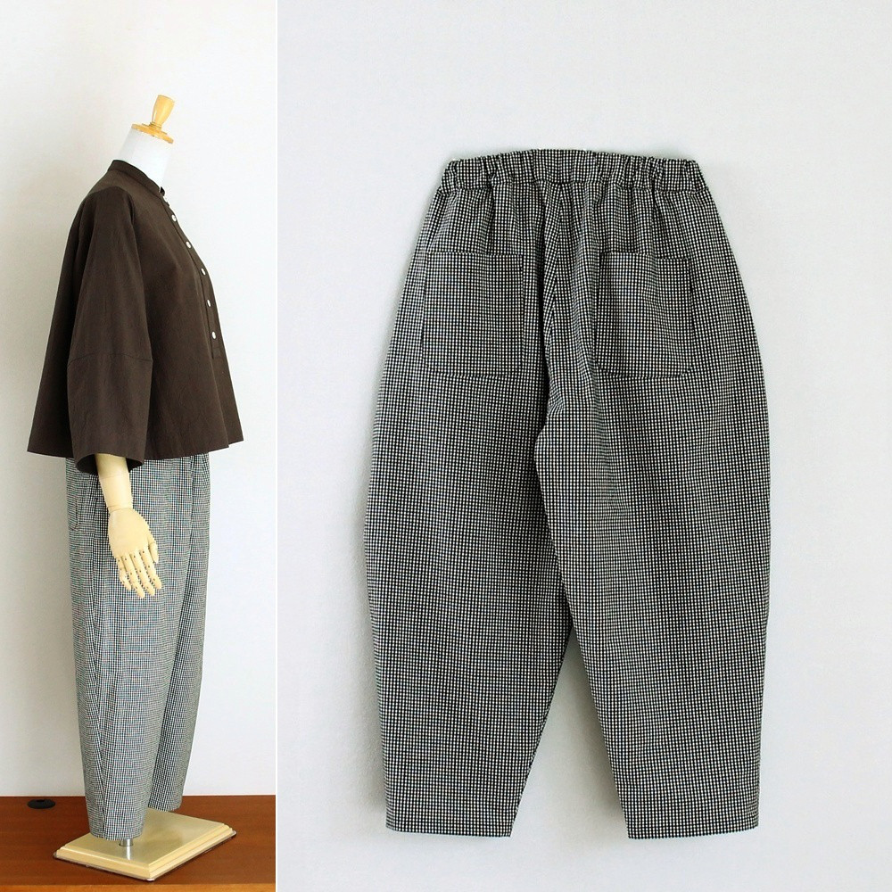 c_o_c_o_r_o　2mmギンガムチェック　バルーンパンツ　リネンコットン（西脇産）