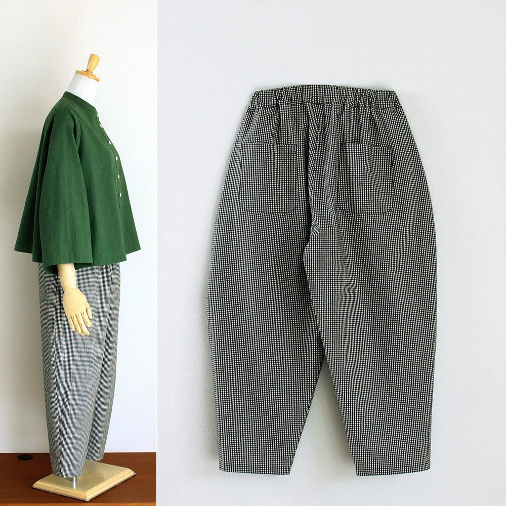 c_o_c_o_r_o　2mmギンガムチェック　バルーンパンツ　リネンコットン（西脇産）