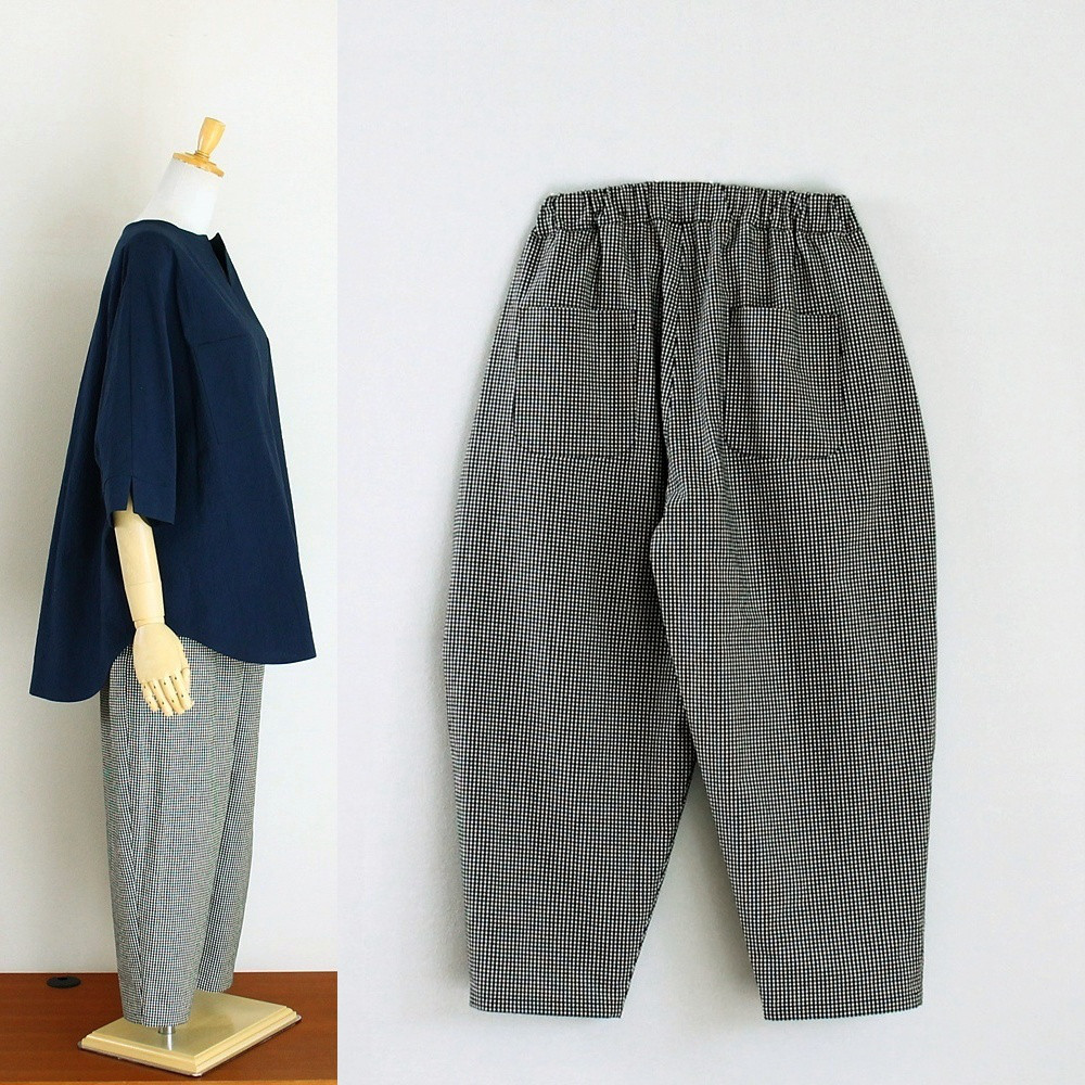 c_o_c_o_r_o　2mmギンガムチェック　バルーンパンツ　リネンコットン（西脇産）