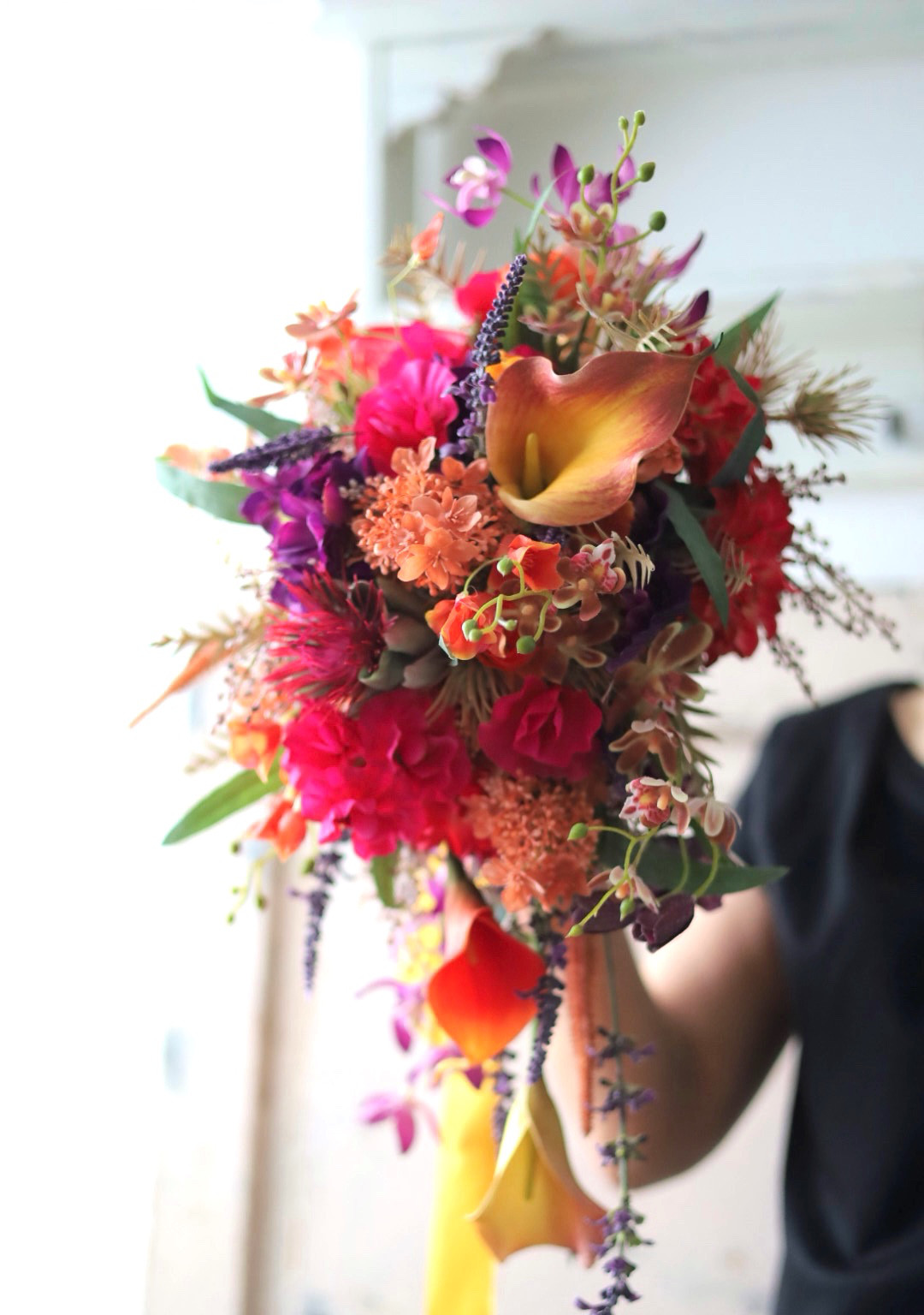 トロピカルキャスケードブーケ　ブートニアセット　ウェディングブーケ