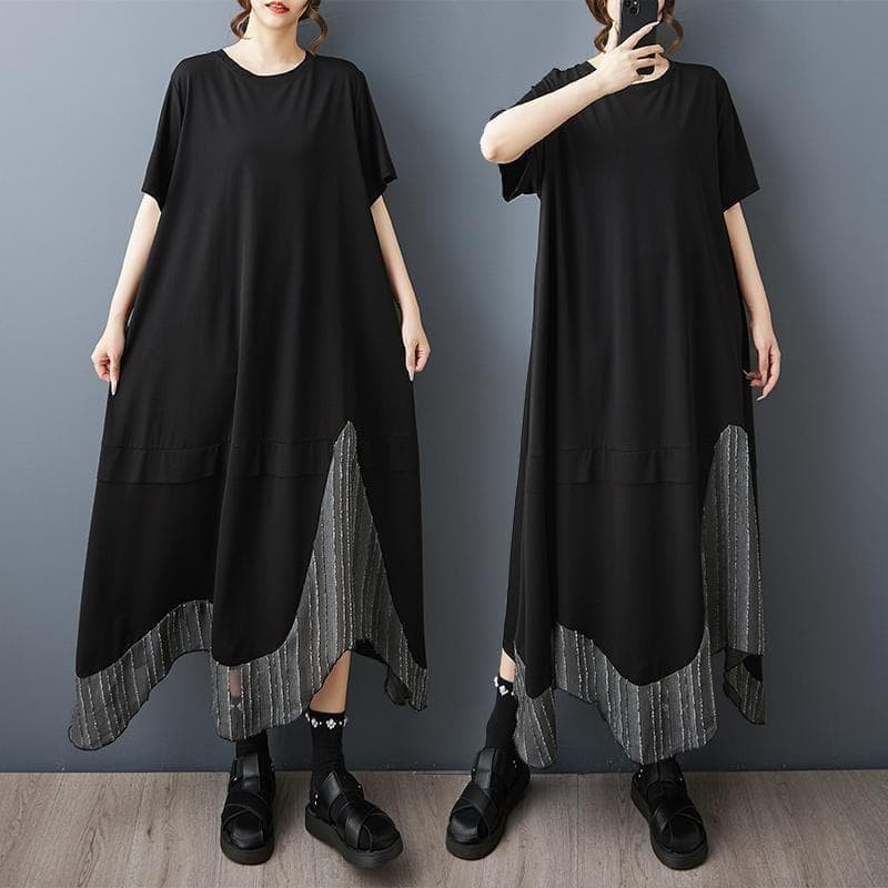 ワンピース　イレギュラー　大きいサイズ 春夏　 新品 半袖　変形裾、ｓ