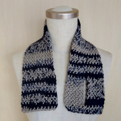 小さなマフラー【グレージュ×紺・青】 3枚目の画像