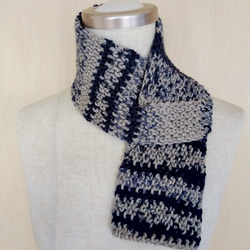 小さなマフラー【グレージュ×紺・青】 7枚目の画像