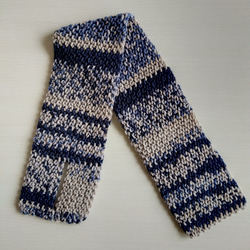 小さなマフラー【グレージュ×紺・青】 8枚目の画像