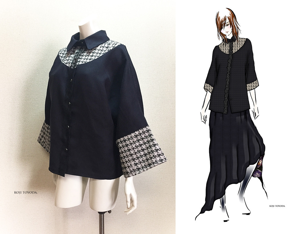 【1点もの・デザイン画付き】綿平織り＆ケミカルレース切り替えゆったりブラウス（KOJI TOYODA）