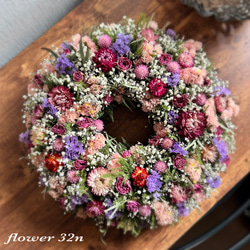 淡色スターチスのもこもこリース ピンク＆パープル リース flower32n
