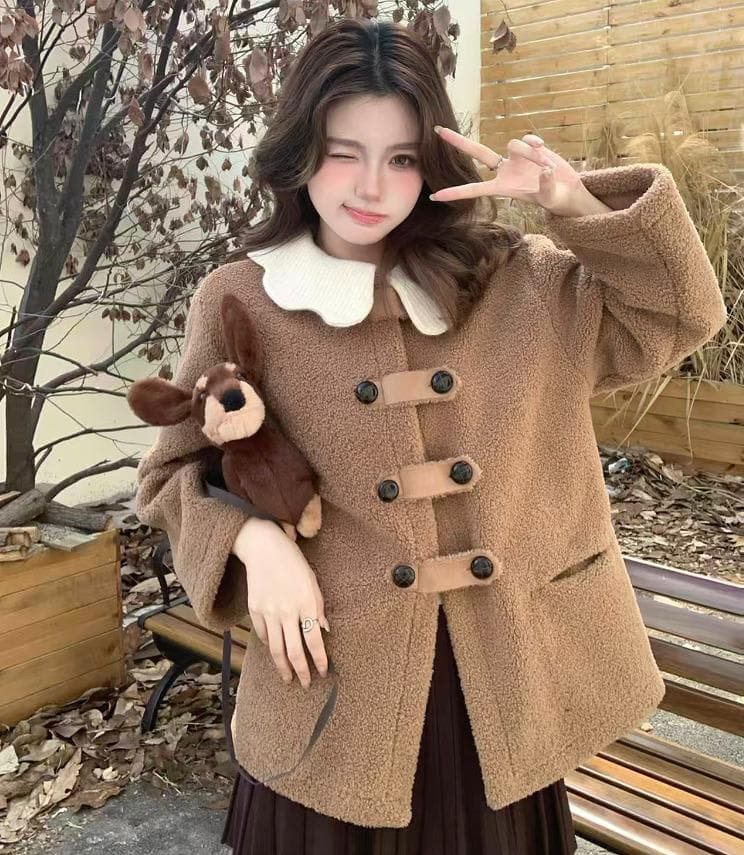 【新品】秋冬 韓国風 フェイクファー 厚手コート 花びら　アウター