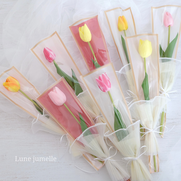 チューリップの一本包み|アーティフィシャルフラワー｜造花 卒業 卒園