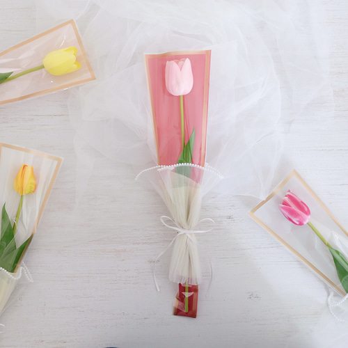 チューリップの一本包み|アーティフィシャルフラワー｜造花 卒業 卒園