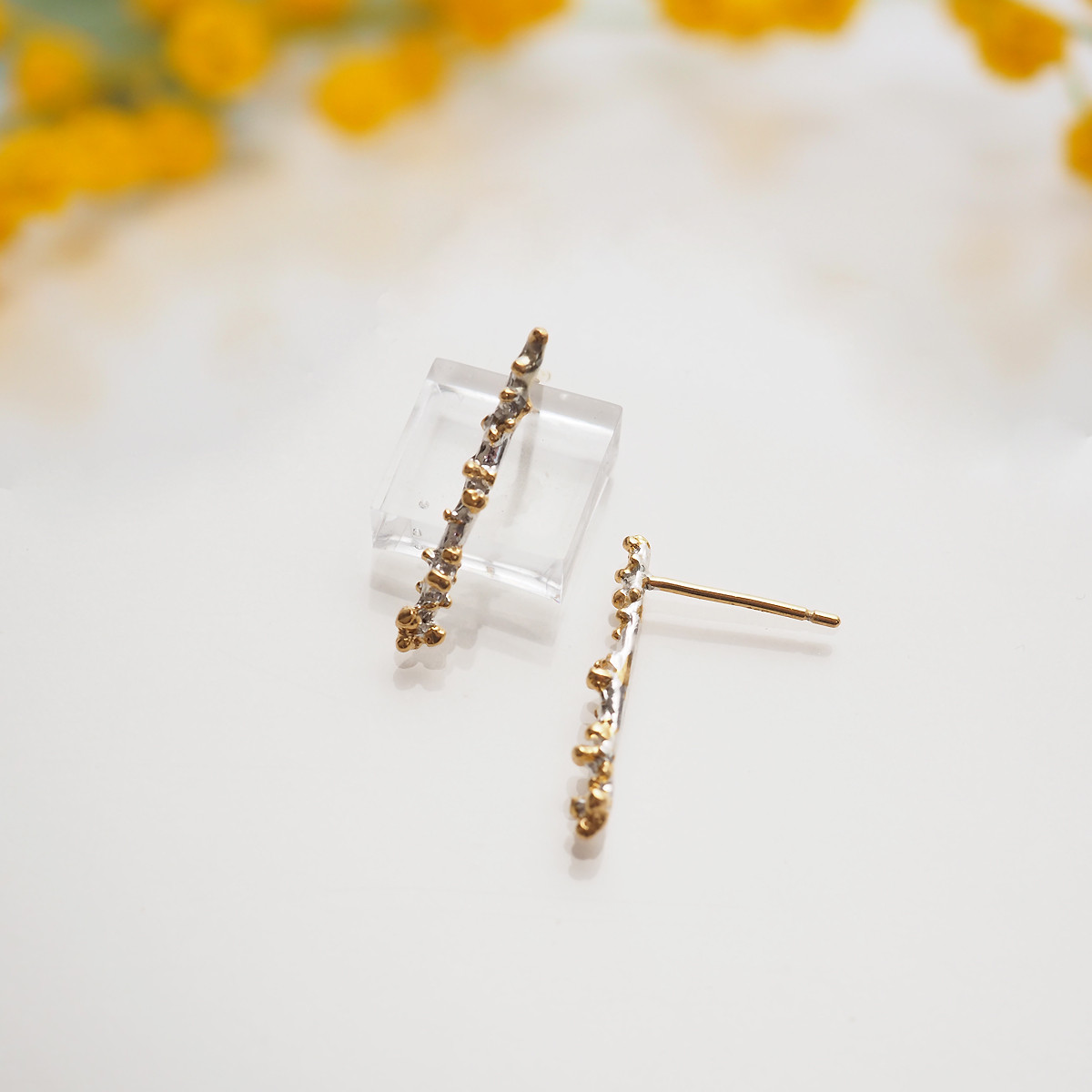 ミモザのピアス S (silver×gold)