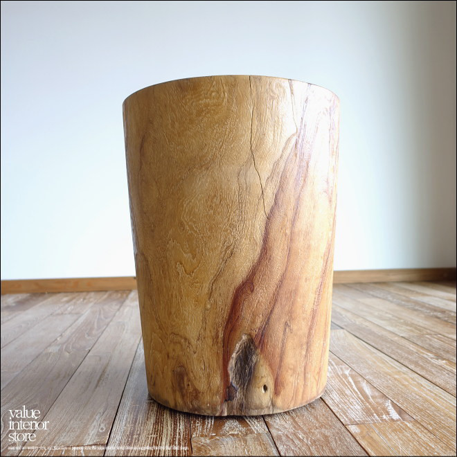 チーク材 無垢材スツールWS/6 イス チェア 丸太 ベンチ 椅子 オールドチーク 花台 ナチュラル 素朴 削出し