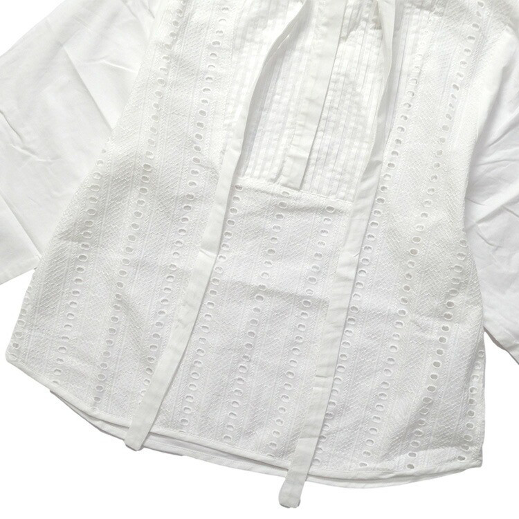 【2026SS 春夏】コットン 刺繍 切替 ボウタイ ブラウス D261104  denicher デニシェ