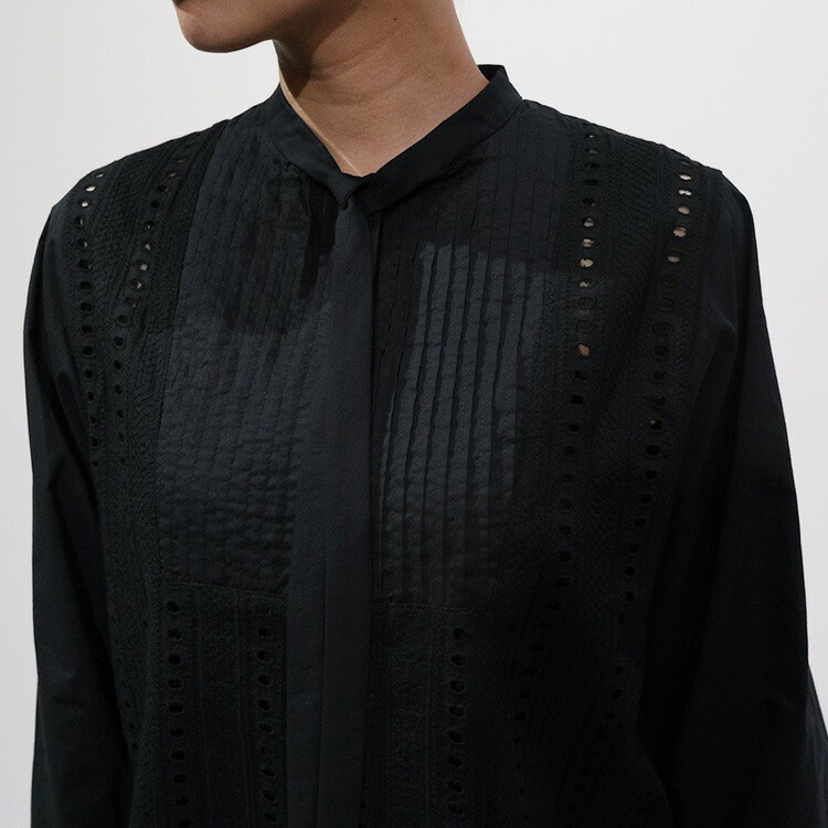 【2026SS 春夏】コットン 刺繍 切替 ボウタイ ブラウス D261104  denicher デニシェ