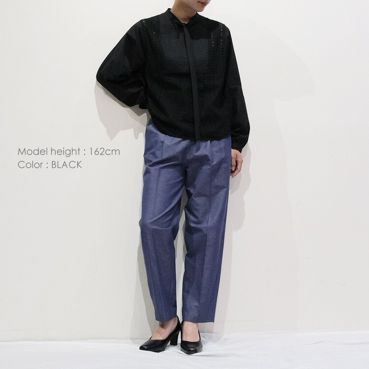 【2026SS 春夏】コットン 刺繍 切替 ボウタイ ブラウス D261104  denicher デニシェ