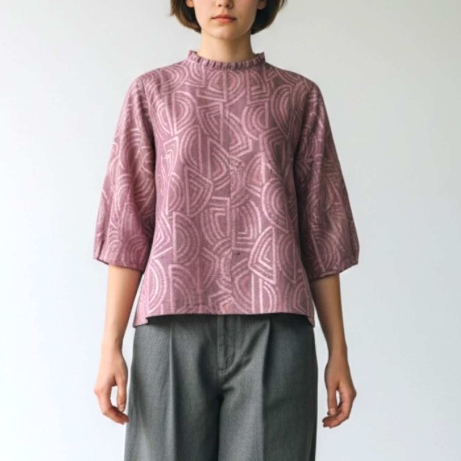 フリルカラー　ブラウス【送料込み】着物リメイク　ピンク