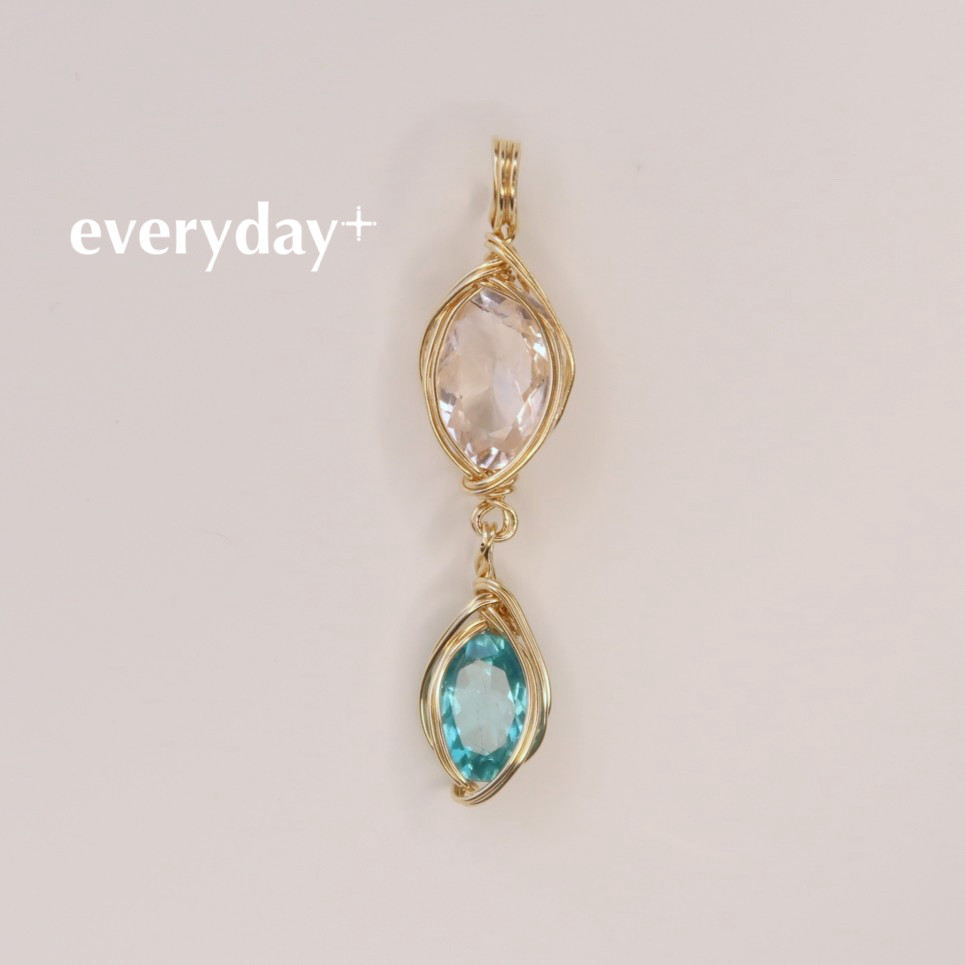 モルガナイトとブルーグリーンアパタイトのペンダントトップ×14KGFワイヤーラッピング