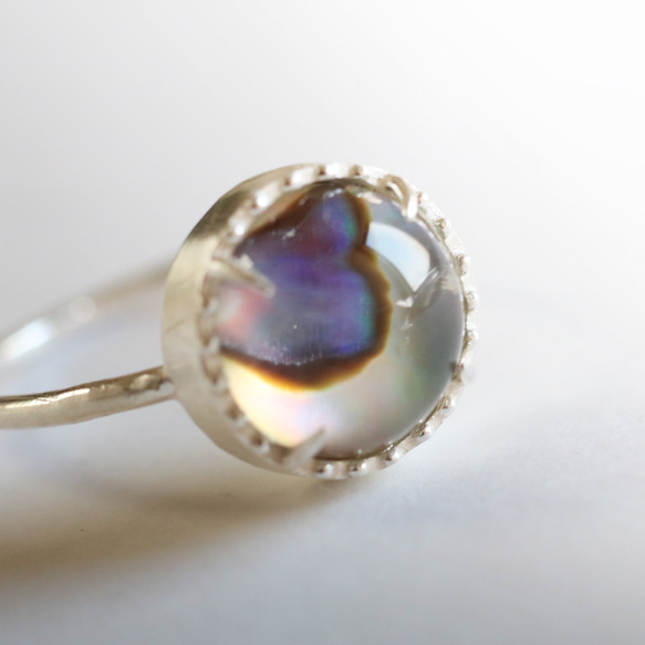 （925銀）鮑魚殼*水晶銀磨坊戒指（10毫米） 第3張的照片