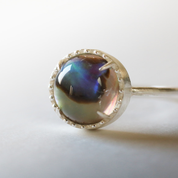 （925銀）鮑魚殼*水晶銀磨坊戒指（10毫米） 第2張的照片