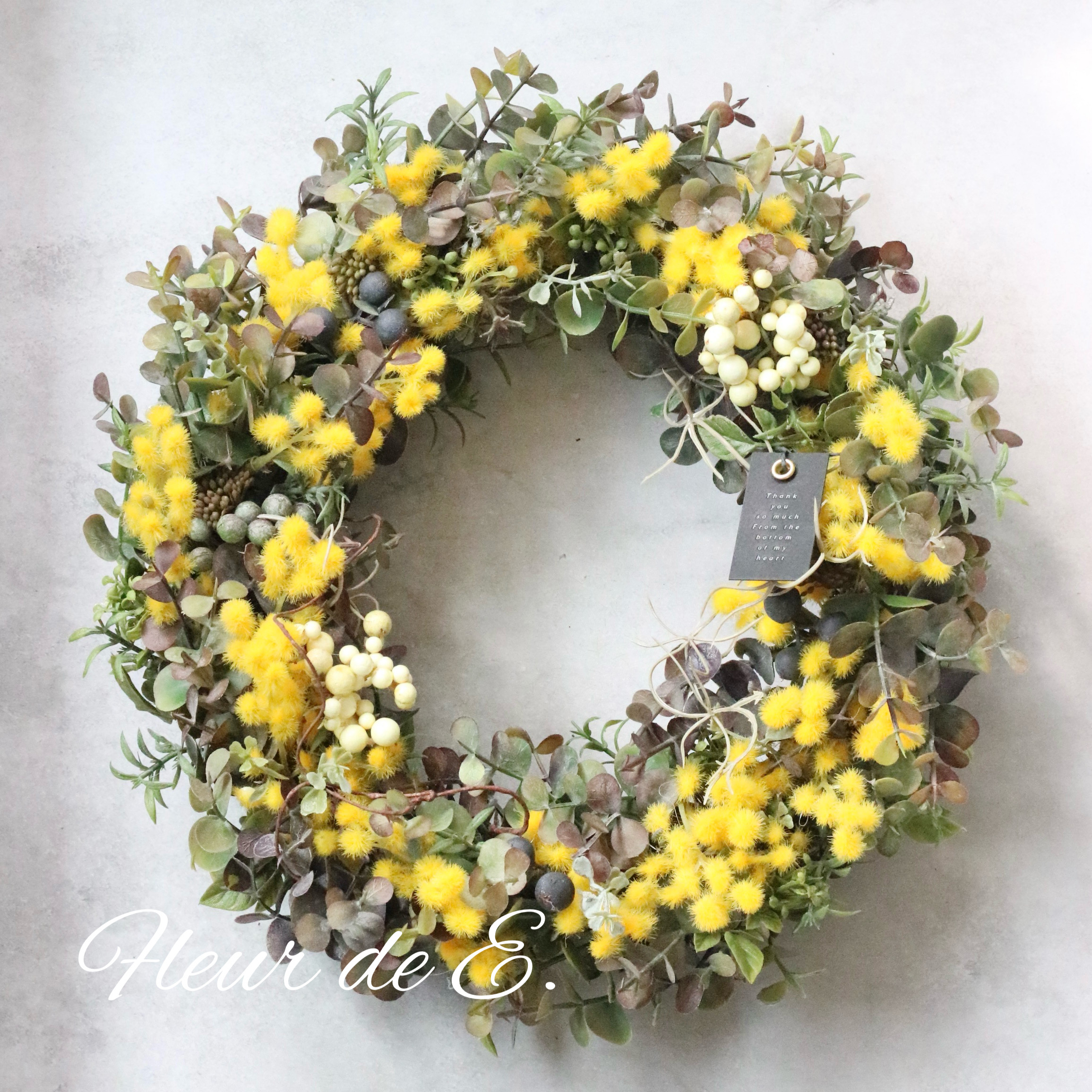 アーティフィシャルフラワー　ミモザ　リース　33センチ