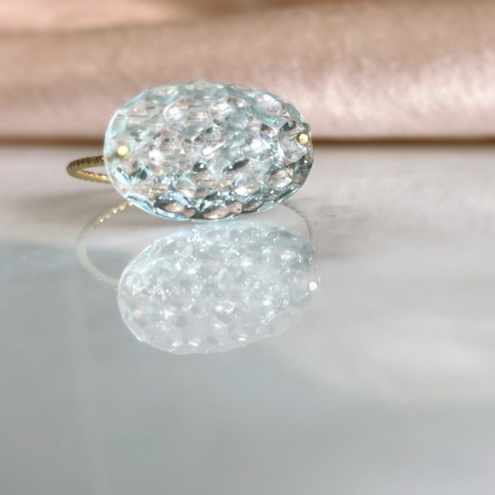 Prana candy gem ✴︎カービングアクアマリン ✴︎k14gfリング