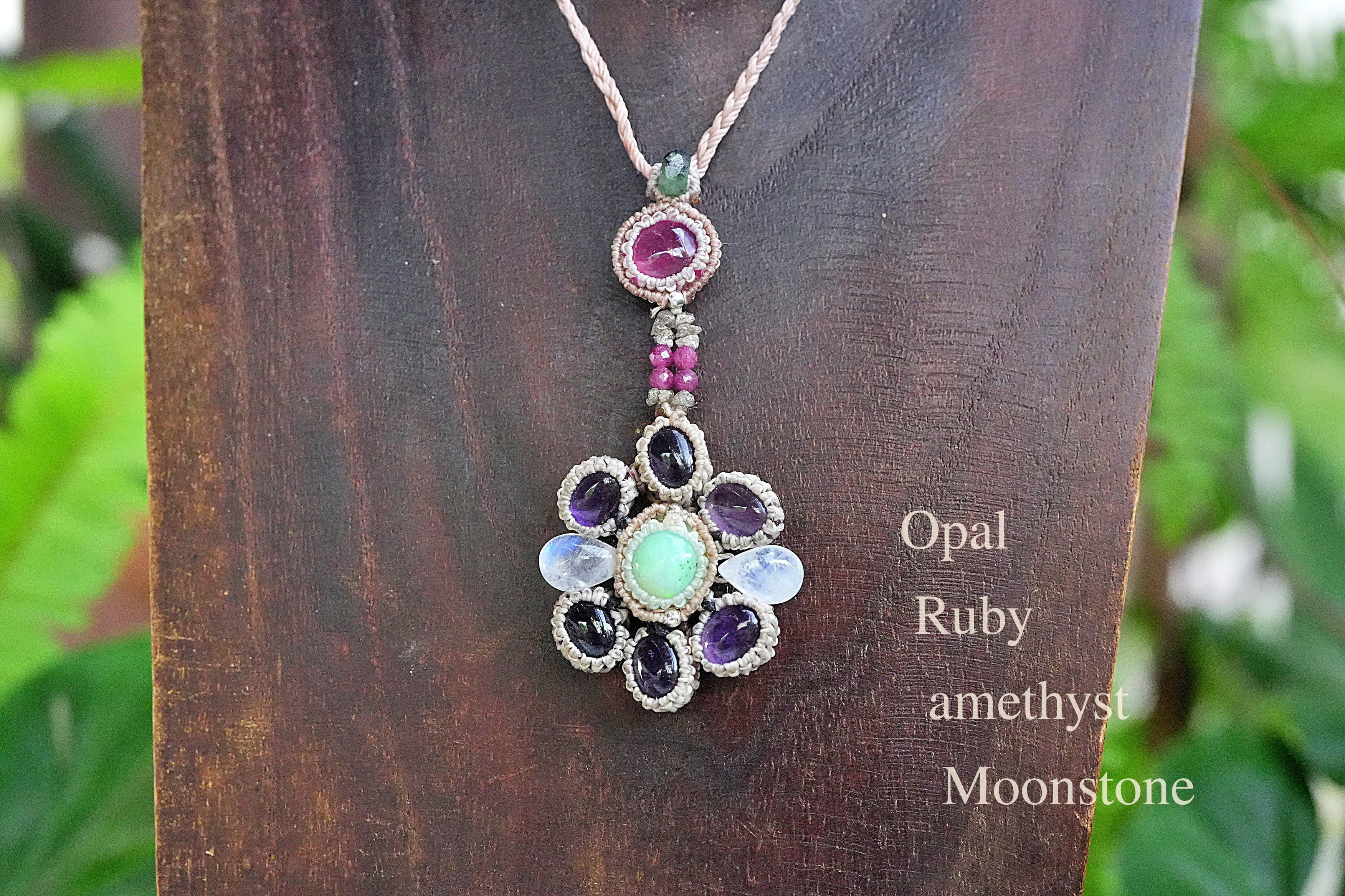 Opal Ruby Diamond Amethyst★マクラメネックレス 2571