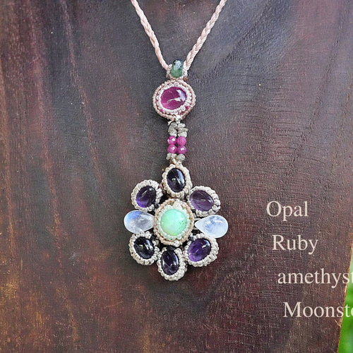 Opal Ruby Diamond Amethyst☆マクラメネックレス 2571 ネックレス