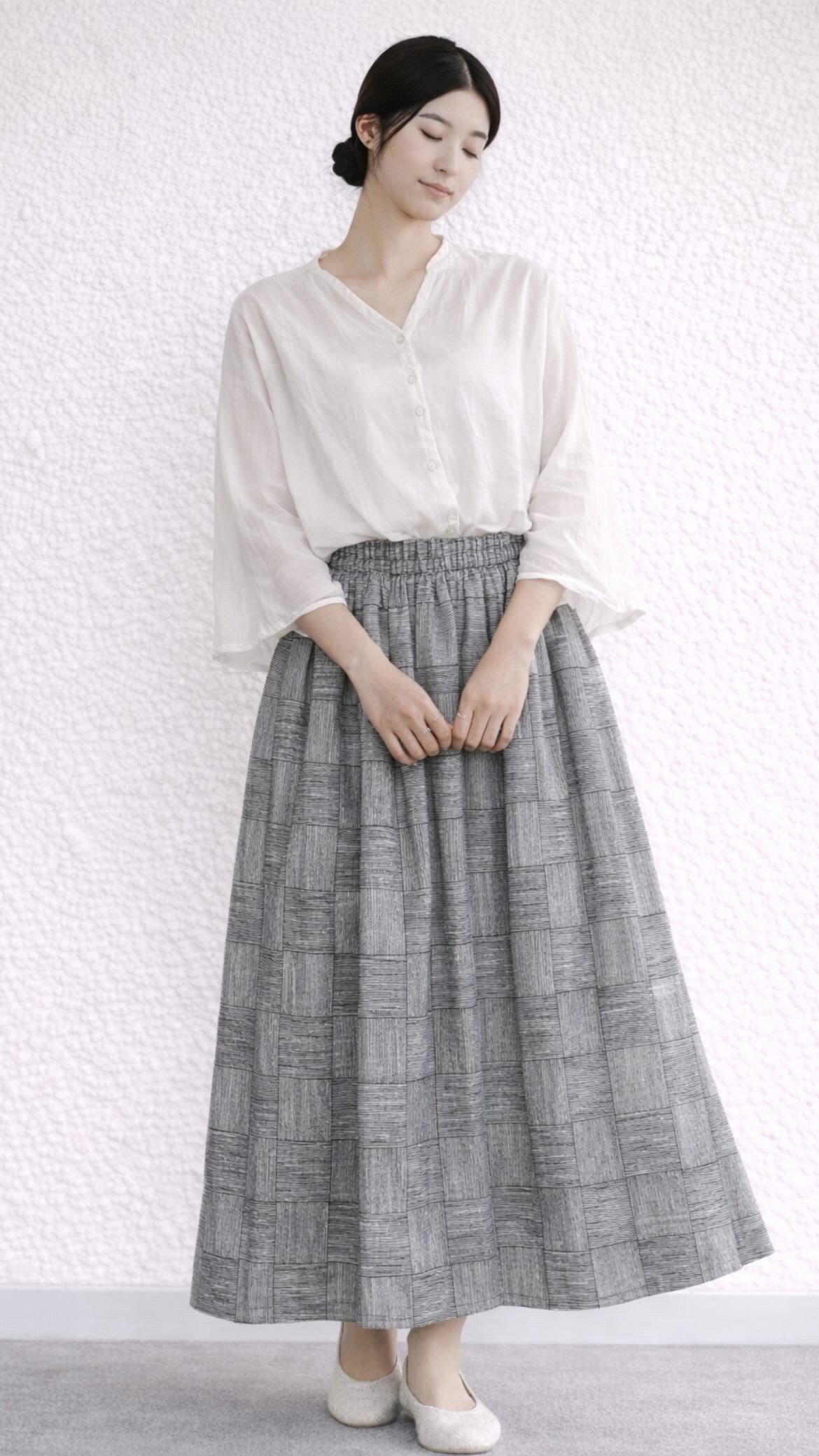 （Hjärta）あじろ織 スカートGR（黒白）遠州織物