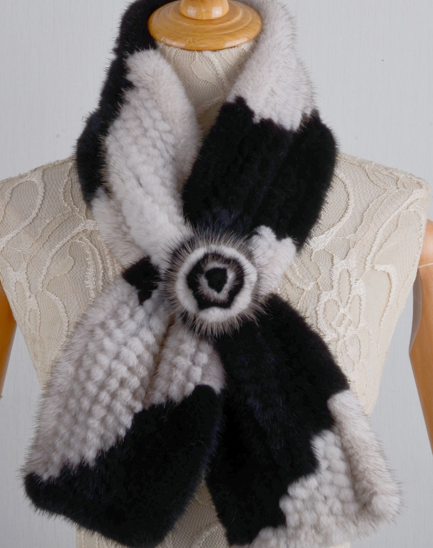 新品お花デザイン★上質なミンク編み込みマフラー2色毛皮リアルファーギフトプレゼント