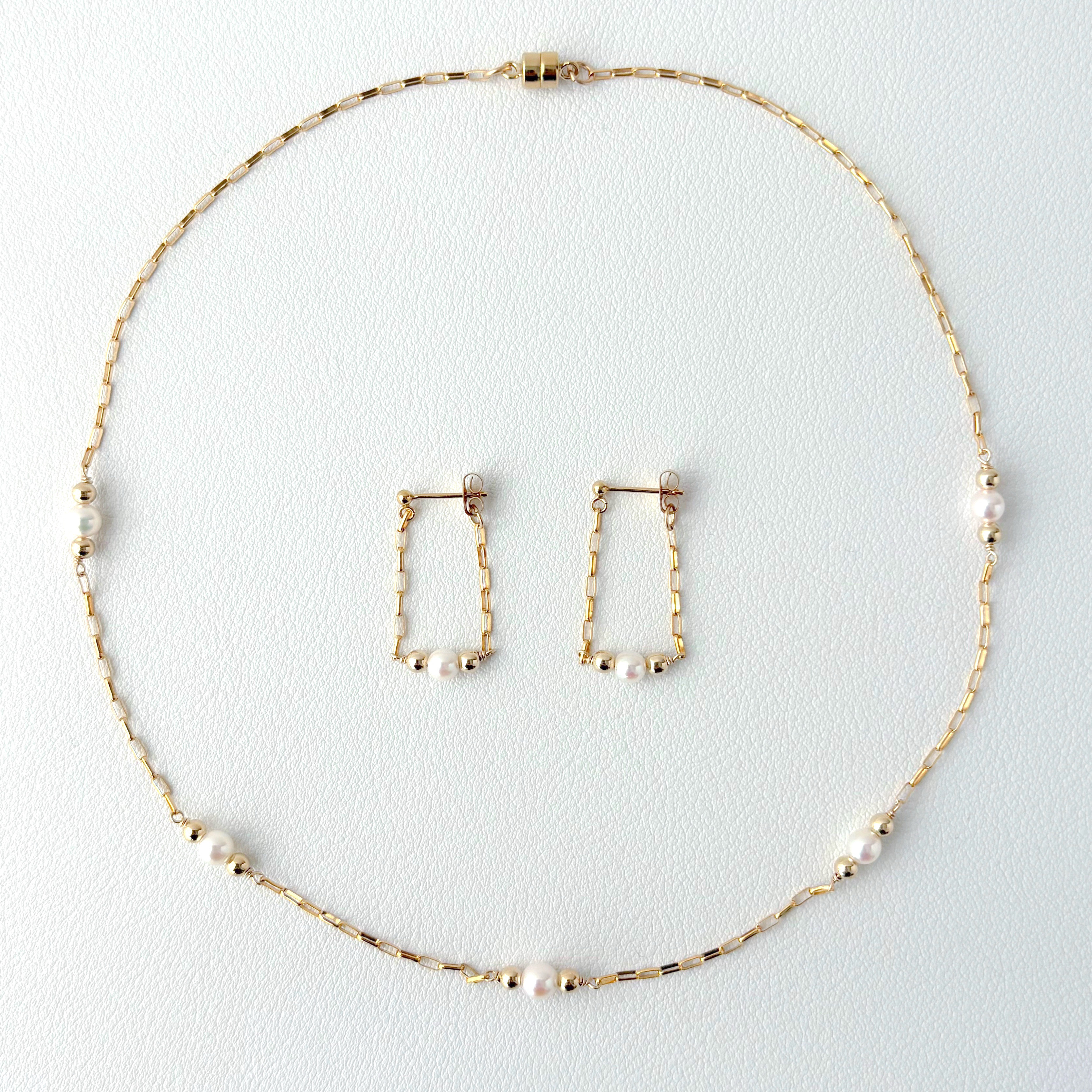 あこやベビーパールネックレス＆ピアス　2点セット　14kgf