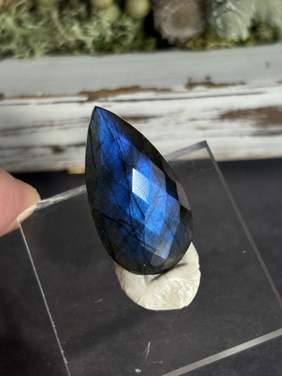 ラブラドライト ブルーシラー チェッカーボードカット ドロップ型 天然石