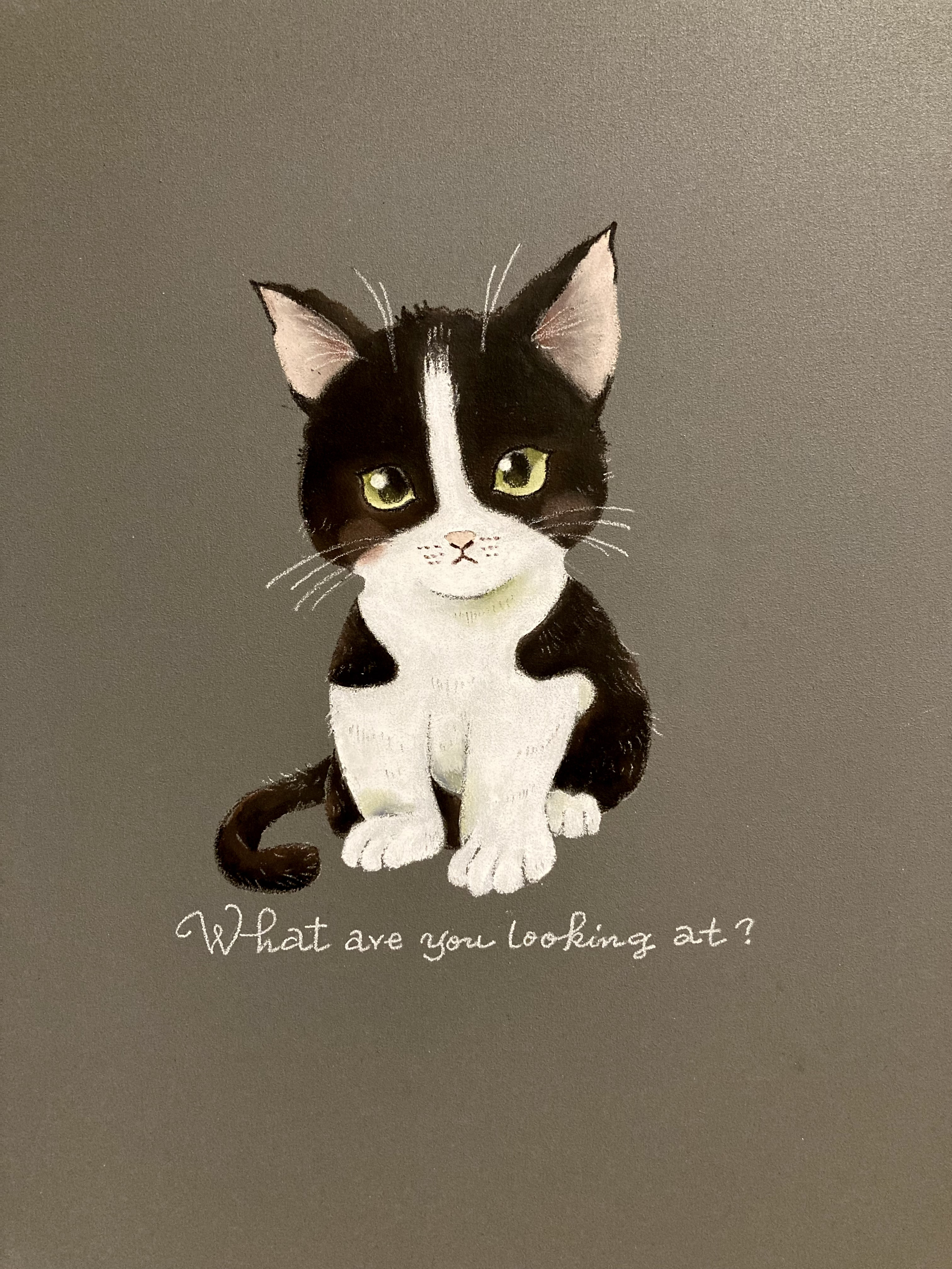 大切な猫ちゃんをイラストに！完全オーダー品　選べるメッセージ（オリジナル可）A4 ＊ペットイラスト【チョークアート原画】