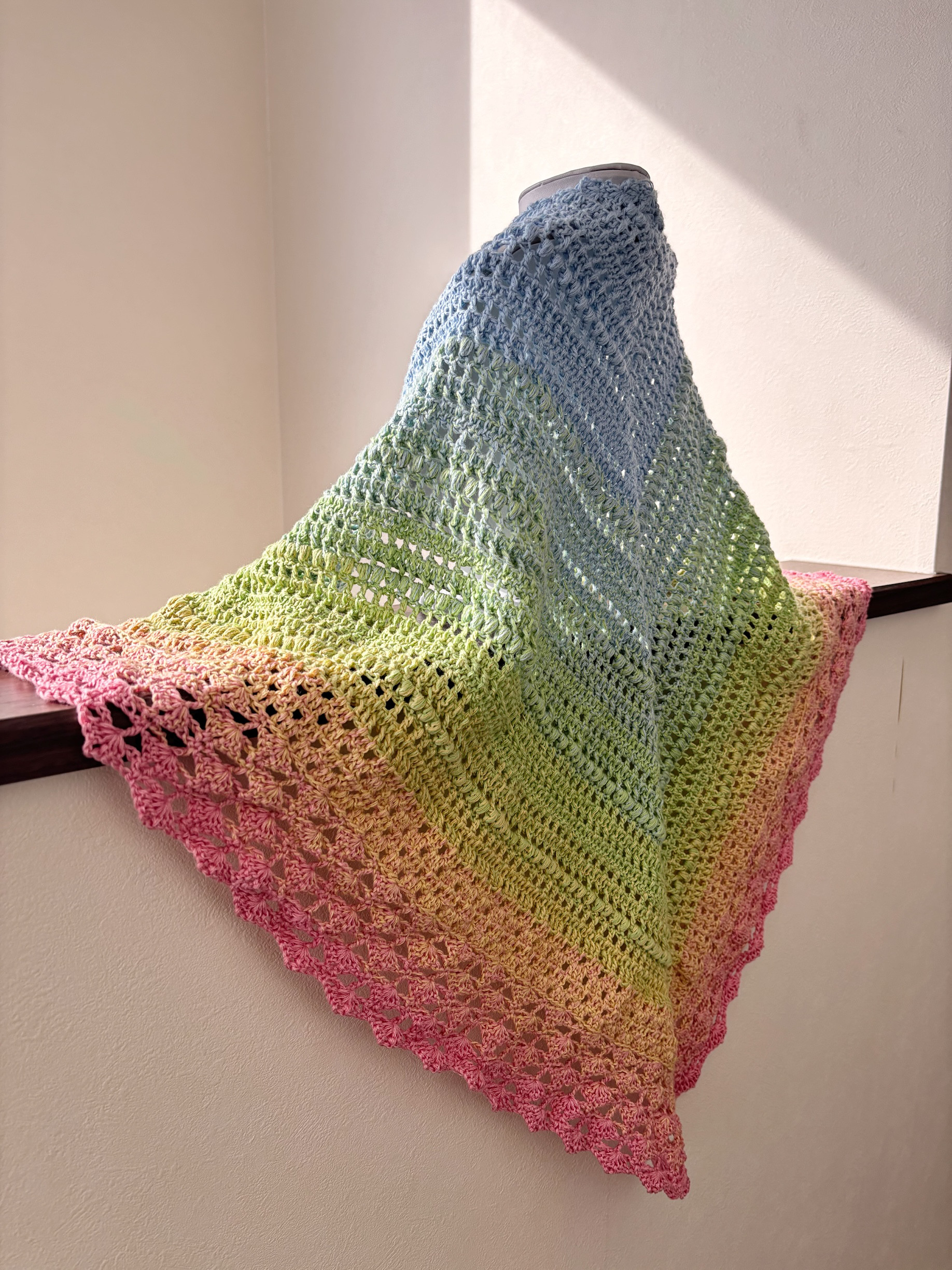 コットン混三角ショール　019