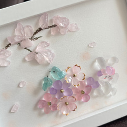 シーグラスアート うさぎ 花 インテリア雑貨 北欧 ビーチグラス 立体