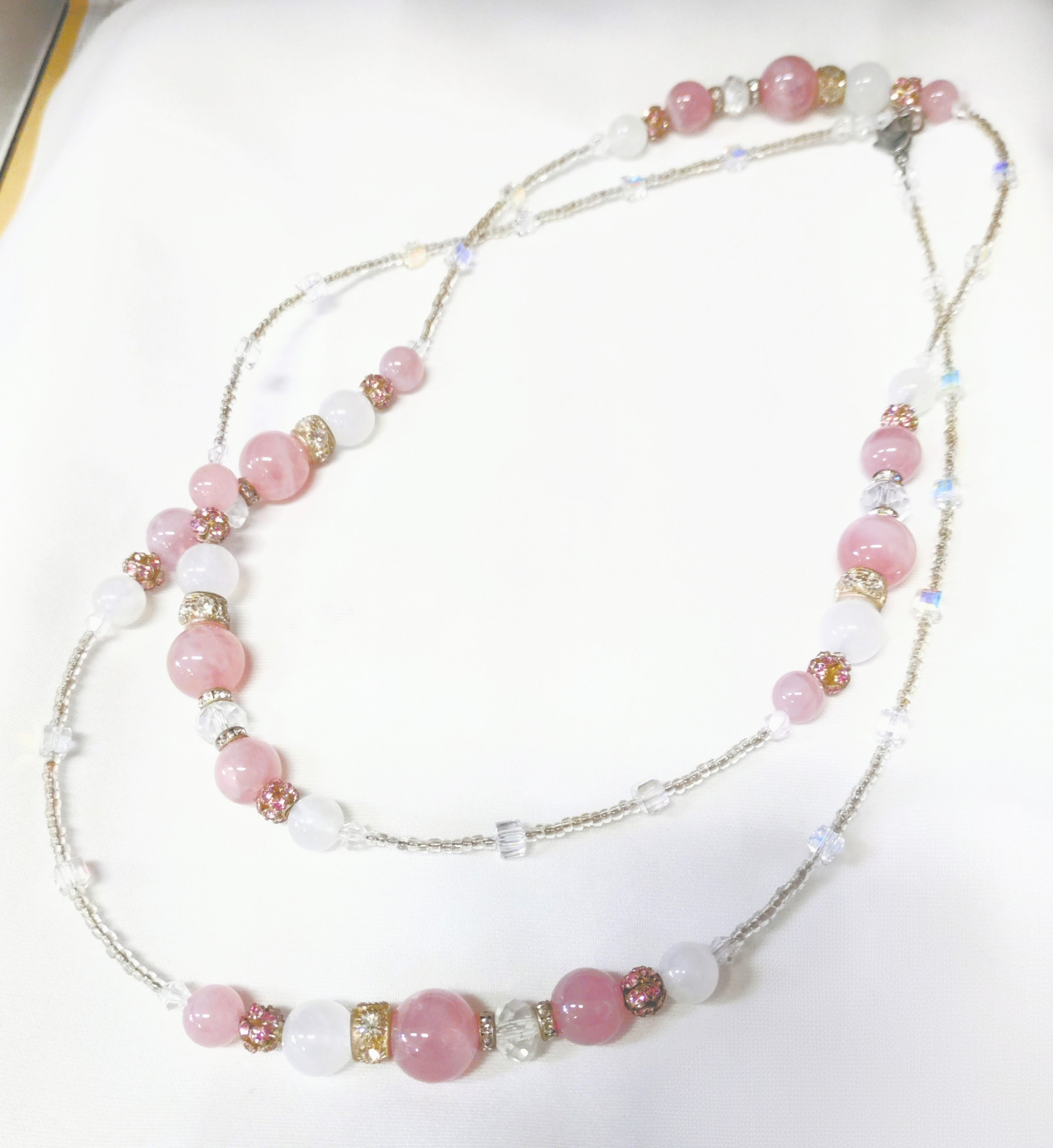 [N-205] ローズクォーツと水晶のロングネックレス