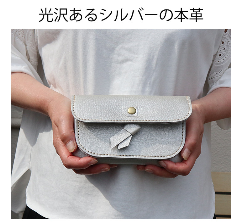 シルバーカラーの本革でハンドメイドした長財布/3flat-