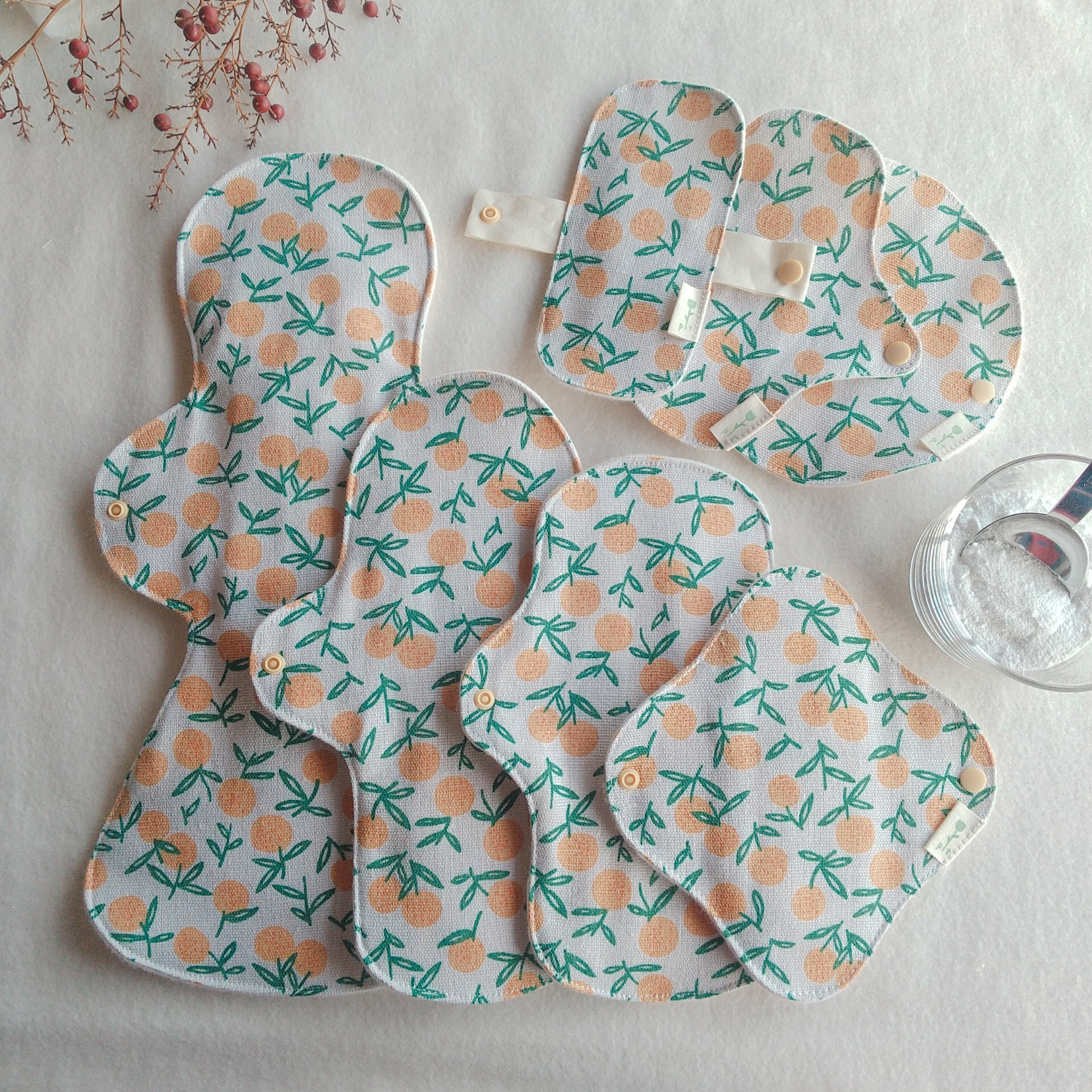 【布ナプキン】無添加ネルorガーゼ みかん柄 スタート7点セット 洗剤付き