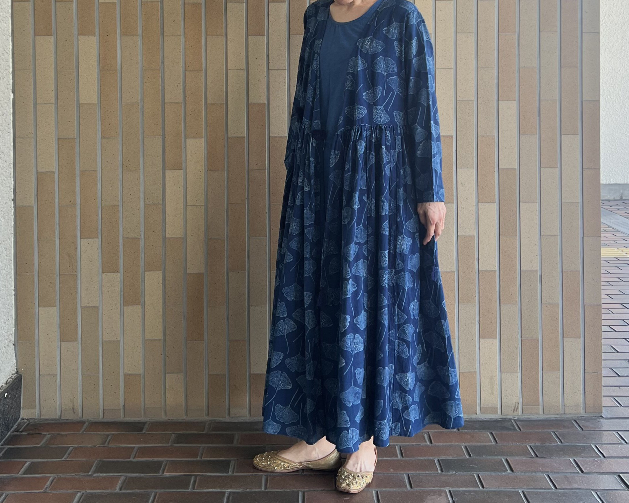 インディゴカシュクールワンピース　いちょう　Lサイズ