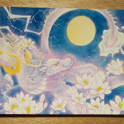 白木蓮と龍の絵 B4原画販売：かみなりに咲く花：UVカット額縁付 絵画